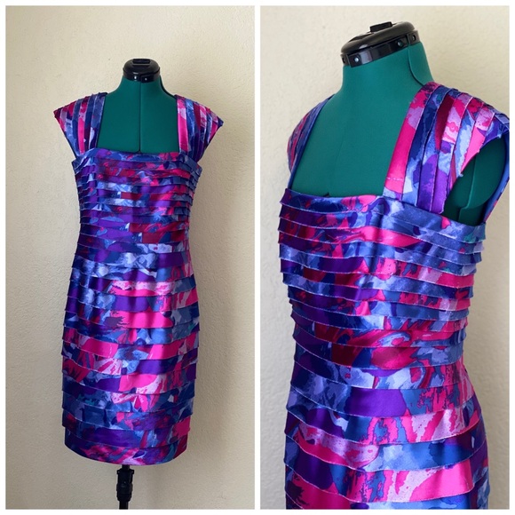 Jones New York Dresses & Skirts - SOLD RAINBOW JONES NEW YORK COLORFUL PINK AND PURPLE PLEATED MIDI DRESS SIZE 8